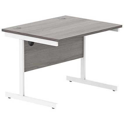 Astin 800mm Rectangular Desk, White Cantilever Legs, Grey Oak