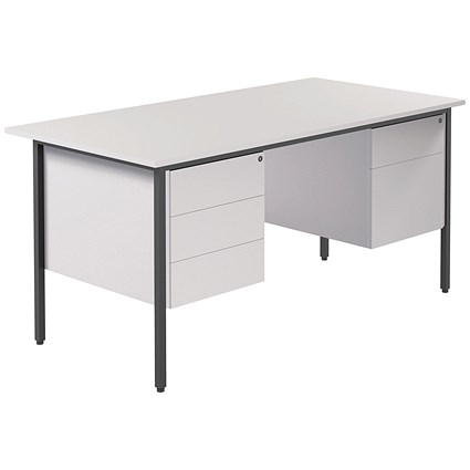 Serrion 1500mm Rectangular Desk with 2 attached Pedestals, Silver Straight Legs, White