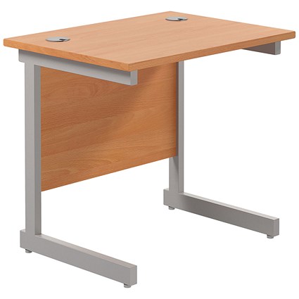 Jemini 800mm Slim Rectangular Desk, Silver Cantilever Leg, Beech