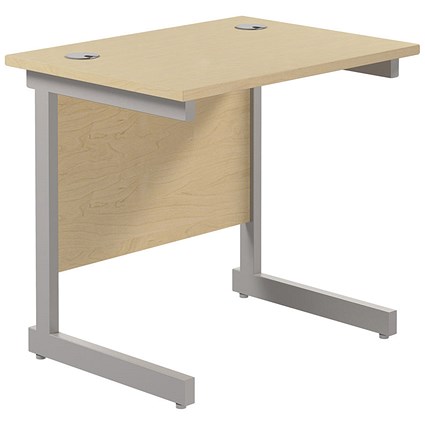 Jemini 800mm Slim Rectangular Desk, Silver Cantilever Leg, Maple