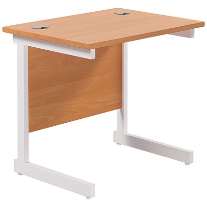 Jemini 800mm Slim Rectangular Desk, White Cantilever Leg, Beech