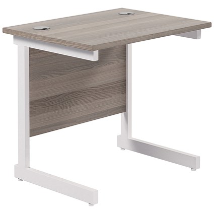 Jemini 800mm Slim Rectangular Desk, White Cantilever Leg, Grey Oak