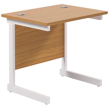 Jemini 800mm Slim Rectangular Desk, White Cantilever Leg, Oak