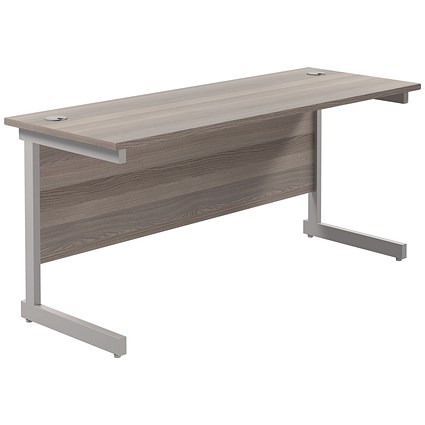 Jemini 1600mm Slim Rectangular Desk, Silver Cantilever Leg, Grey Oak