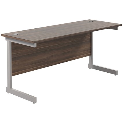 Jemini 1600mm Slim Rectangular Desk, Silver Cantilever Leg, Walnut