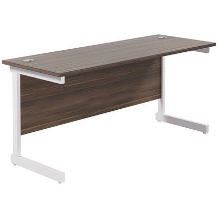 Jemini 1600mm Slim Rectangular Desk, White Cantilever Leg, Walnut