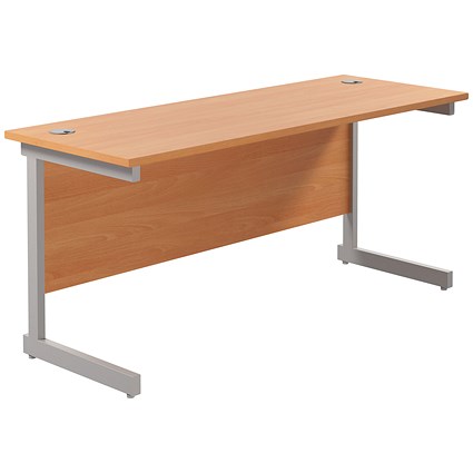 Jemini 1800mm Slim Rectangular Desk, Silver Cantilever Leg, Beech