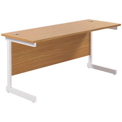 Jemini 1800mm Slim Rectangular Desk, White Cantilever Leg, Oak