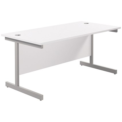 Jemini 1600mm Rectangular Desk, Silver Cantilever Leg, White