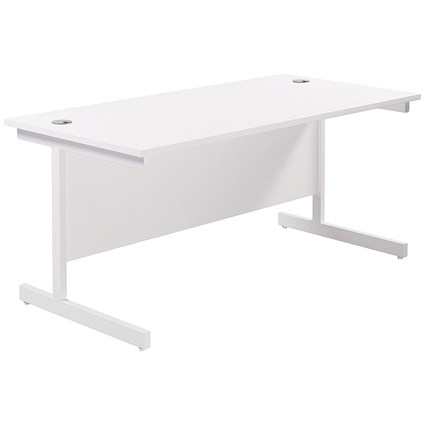 Jemini 1600mm Rectangular Desk, White Cantilever Leg, White