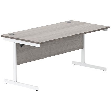 Astin 1600mm Rectangular Desk, White Cantilever Legs, Grey Oak