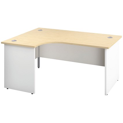 Jemini Switch 1600mm Two-Tone Corner Desk, Left Hand, White Panel End Leg, Maple