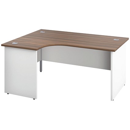 Jemini Switch 1600mm Two-Tone Corner Desk, Left Hand, White Panel End Leg, Walnut