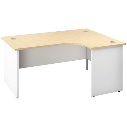 Jemini Switch 1600mm Two-Tone Corner Desk, Right Hand, White Panel End Leg, Maple