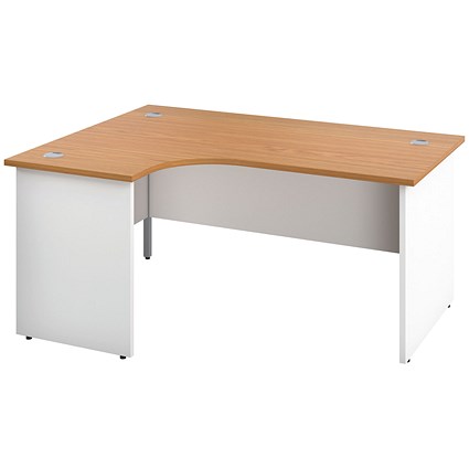 Jemini Switch 1800mm Two-Tone Corner Desk, Left Hand, White Panel End Leg, Oak