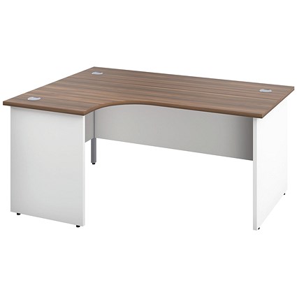 Jemini Switch 1800mm Two-Tone Corner Desk, Left Hand, White Panel End Leg, Walnut