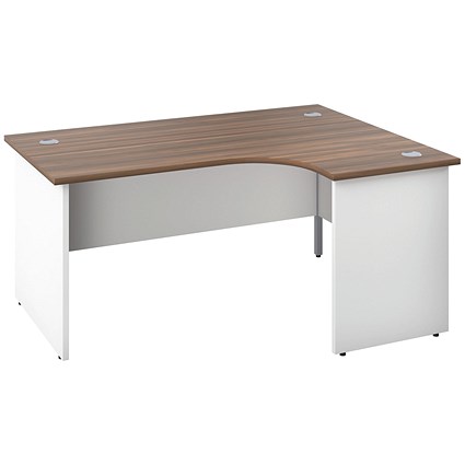 Jemini Switch 1800mm Two-Tone Corner Desk, Right Hand, White Panel End Leg, Walnut