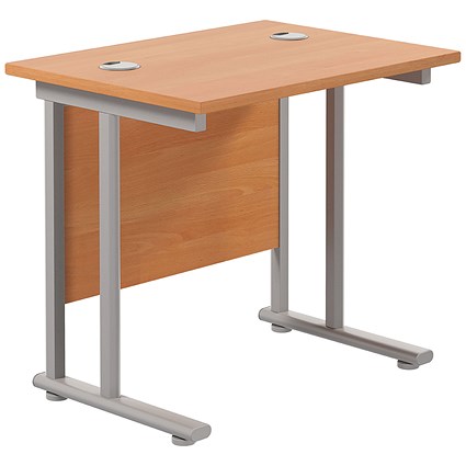 Jemini 800mm Slim Rectangular Desk, Silver Cantilever Legs, Beech