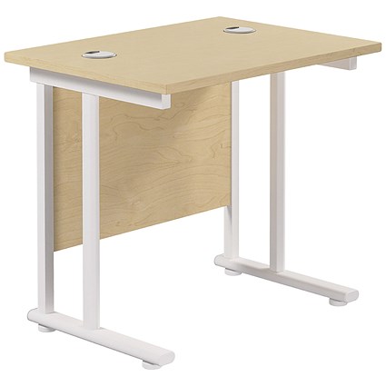 Jemini 800mm Slim Rectangular Desk, White Cantilever Leg, Maple