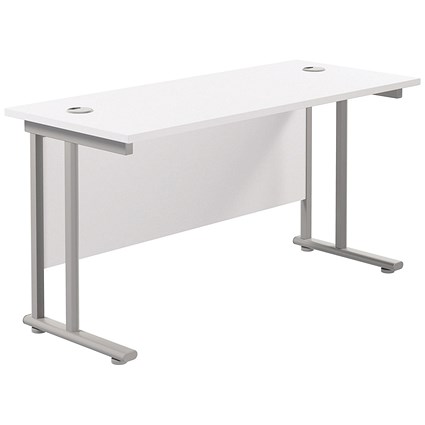 Jemini 1200mm Slim Rectangular Desk, Silver Double Cantilever Leg, White