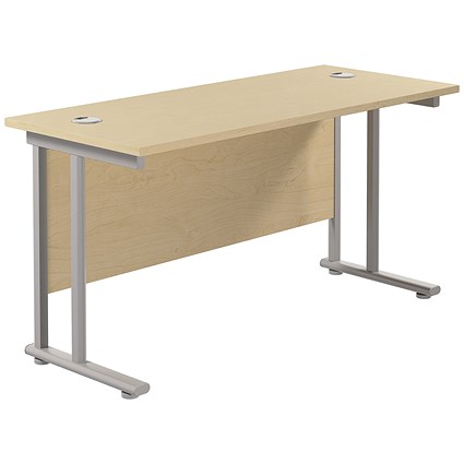 Jemini 1200mm Slim Rectangular Desk, Silver Double Cantilever Leg, Maple