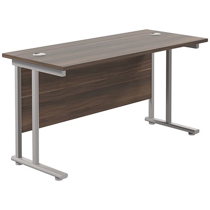 Jemini 1200mm Slim Rectangular Desk, Silver Double Cantilever Leg, Walnut