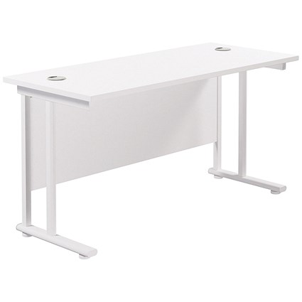 Jemini 1200mm Slim Rectangular Desk, White Cantilever Leg, White