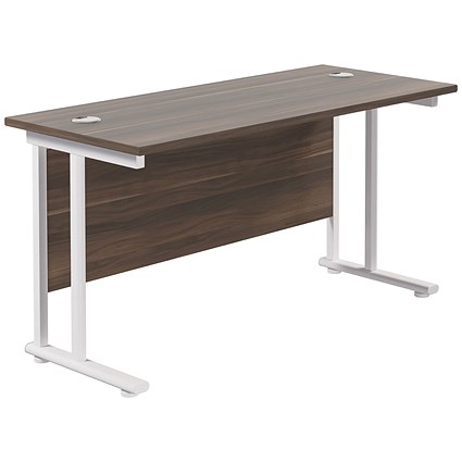 Jemini 1200mm Slim Rectangular Desk, White Cantilever Leg, Walnut