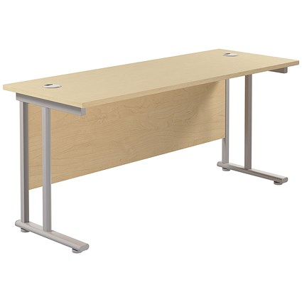 Jemini 1600mm Slim Rectangular Desk, Silver Double Cantilever Leg, Maple