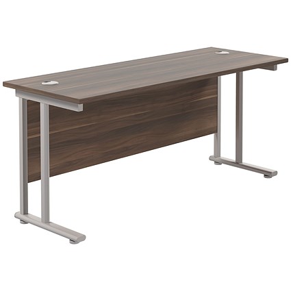 Jemini 1600mm Slim Rectangular Desk, Silver Double Cantilever Leg, Walnut