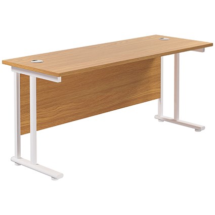 Jemini 1600mm Slim Rectangular Desk, White Cantilever Leg, Oak