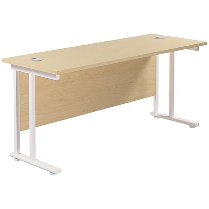 Jemini 1600mm Slim Rectangular Desk, White Cantilever Leg, Maple