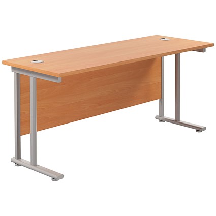 Jemini 1800mm Slim Rectangular Desk, Silver Double Cantilever Leg, Beech