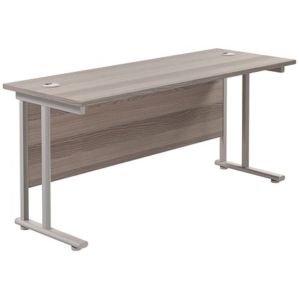 Jemini 1800mm Slim Rectangular Desk, Silver Double Cantilever Leg, Grey Oak