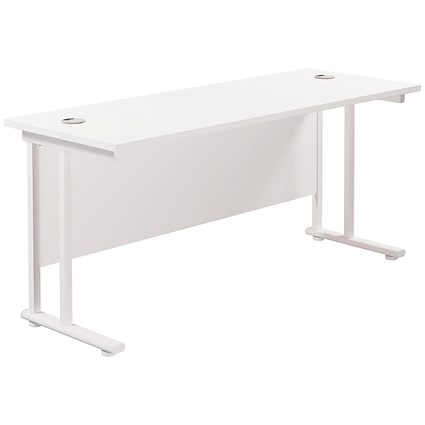 Jemini 1800mm Slim Rectangular Desk, White Cantilever Leg, White