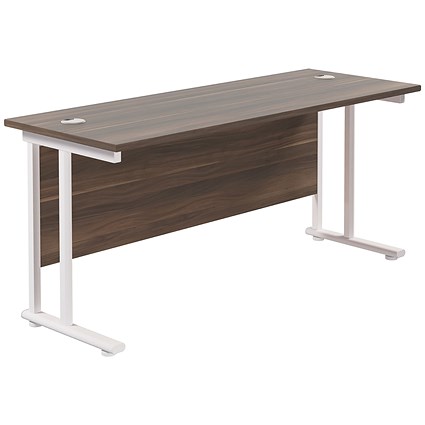 Jemini 1800mm Slim Rectangular Desk, White Cantilever Leg, Walnut