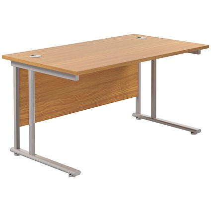 Jemini 1200mm Rectangular Desk, Silver Double Cantilever Leg, Oak