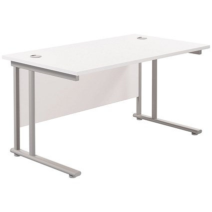 Jemini 1200mm Rectangular Desk, Silver Double Cantilever Leg, White