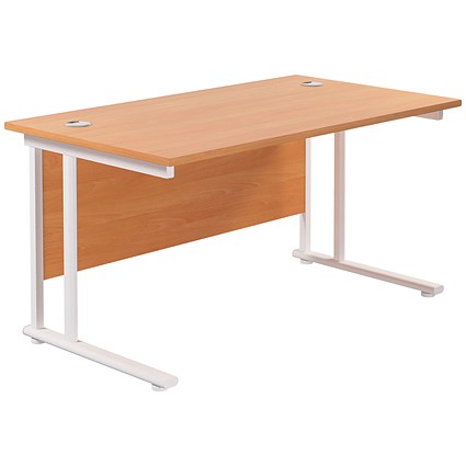 Jemini 1200mm Rectangular Desk, White Cantilever Leg, Beech