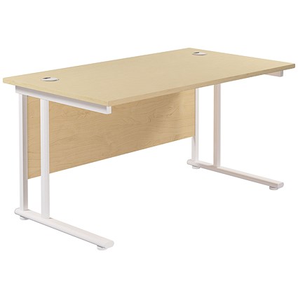 Jemini 1200mm Rectangular Desk, White Cantilever Leg, Maple