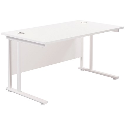 Jemini 1400mm Rectangular Desk, White Cantilever Leg, White