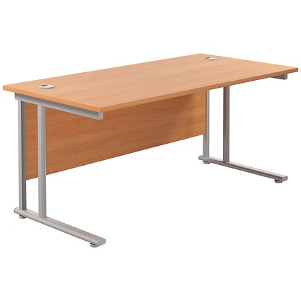 Jemini 1600mm Rectangular Desk, Silver Double Cantilever Leg, Beech