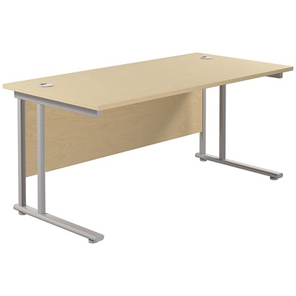 Jemini 1600mm Rectangular Desk, Silver Double Cantilever Leg, Maple