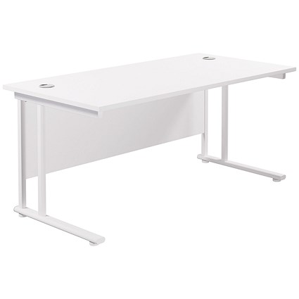 Jemini 1600mm Rectangular Desk, White Cantilever Leg, White