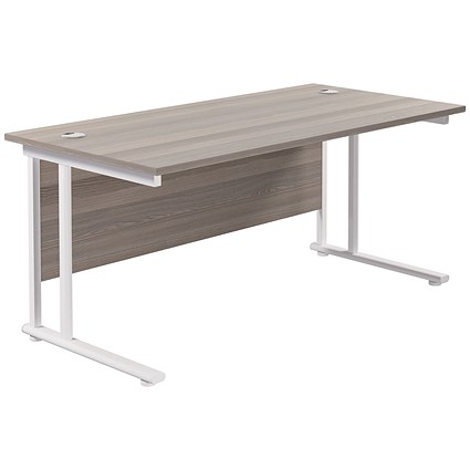 Jemini 1800mm Rectangular Desk, White Cantilever Leg, Grey Oak