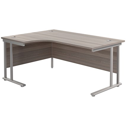 Jemini 1600mm Corner Desk, Left Hand, Silver Double Cantilever Legs, Grey Oak