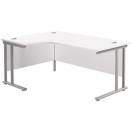 Jemini 1600mm Corner Desk, Left Hand, Silver Cantilever Legs, White