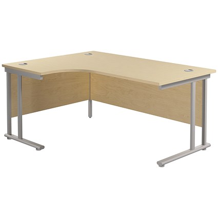 Jemini 1600mm Corner Desk, Left Hand, Silver Double Cantilever Legs, Maple