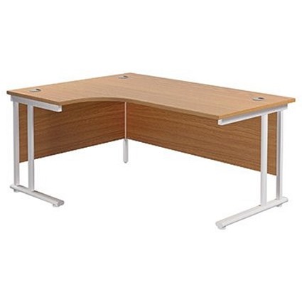 Jemini 1600mm Corner Desk, Left Hand, White Double Cantilever Legs, Oak