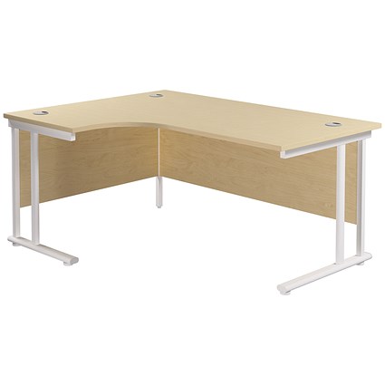 Jemini 1600mm Corner Desk, Left Hand, White Double Cantilever Legs, Maple